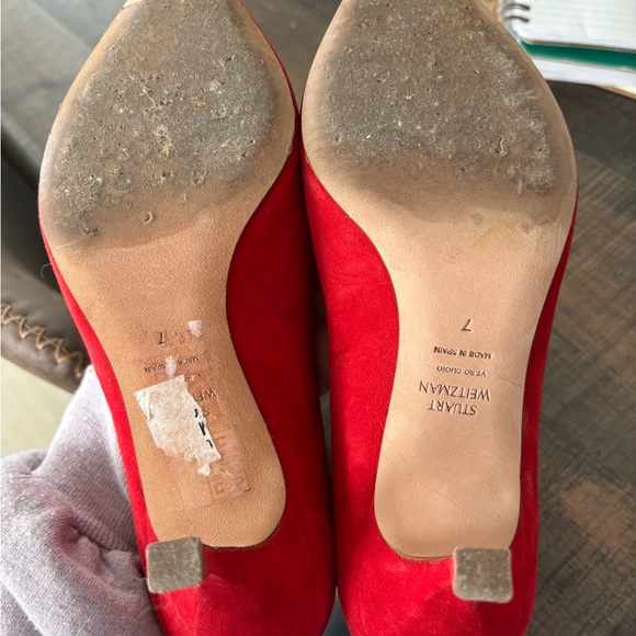 Stuart Weitzman suede candy apple red kitten heels - Picture 5 of 5